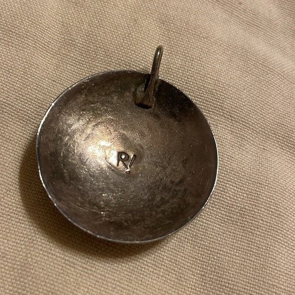 Vintage Navajo Roy Vandever Turquoise Coral Sterling Silver Pendant - Picture 5 of 8